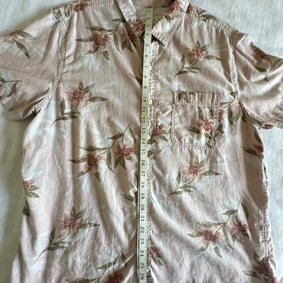 American Eagle Mens XL Shirt Pink Cotton Linen Short Sleeve Button Floral - Picture 3 of 9
